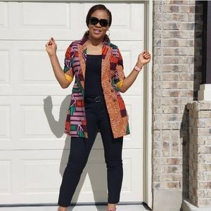 Double Breast African Ankara Print Dress Jacket three quarts sleeve